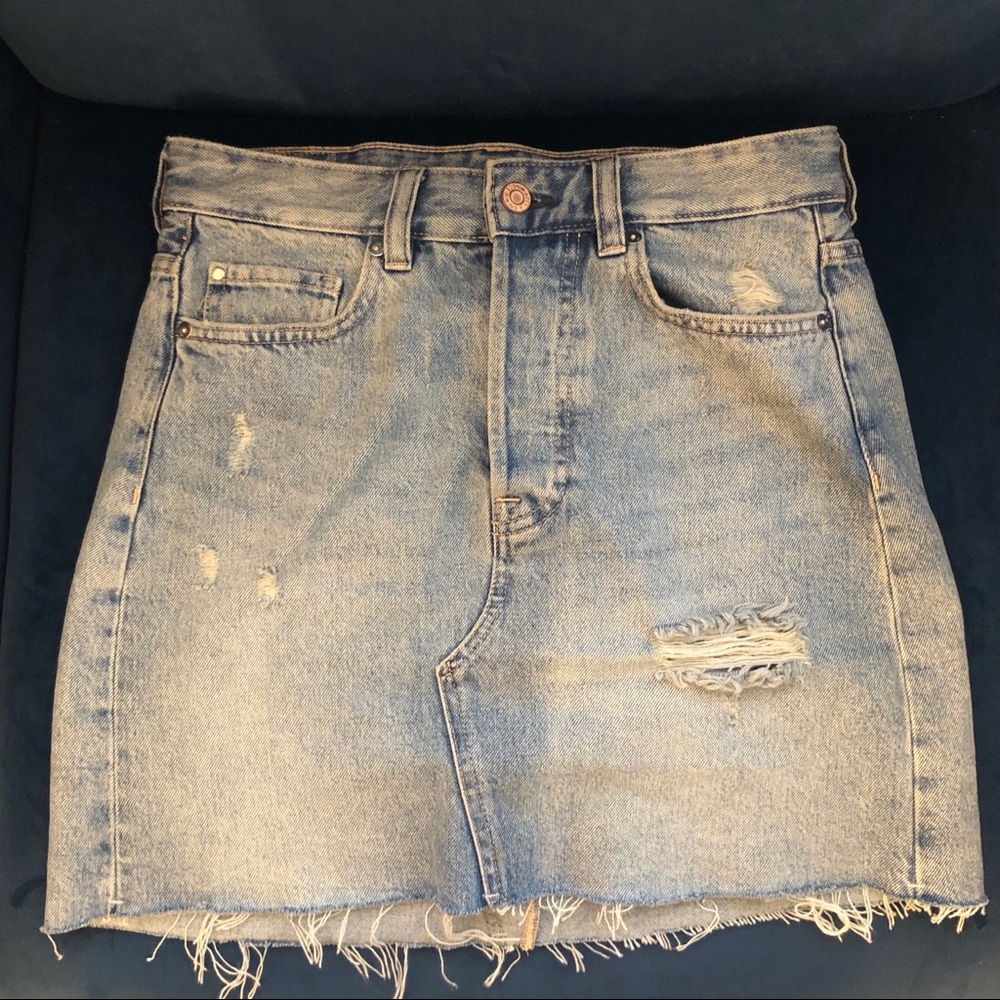 H&M Distressed High Waisted Denim Skirt